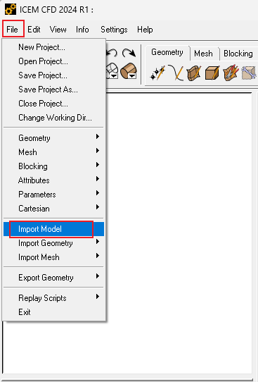 Import model menu