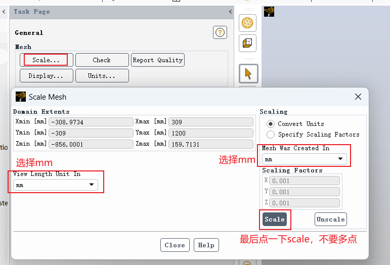 Modify dimensions and units