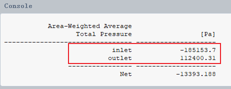 Inlet and outlet pressure calculation result